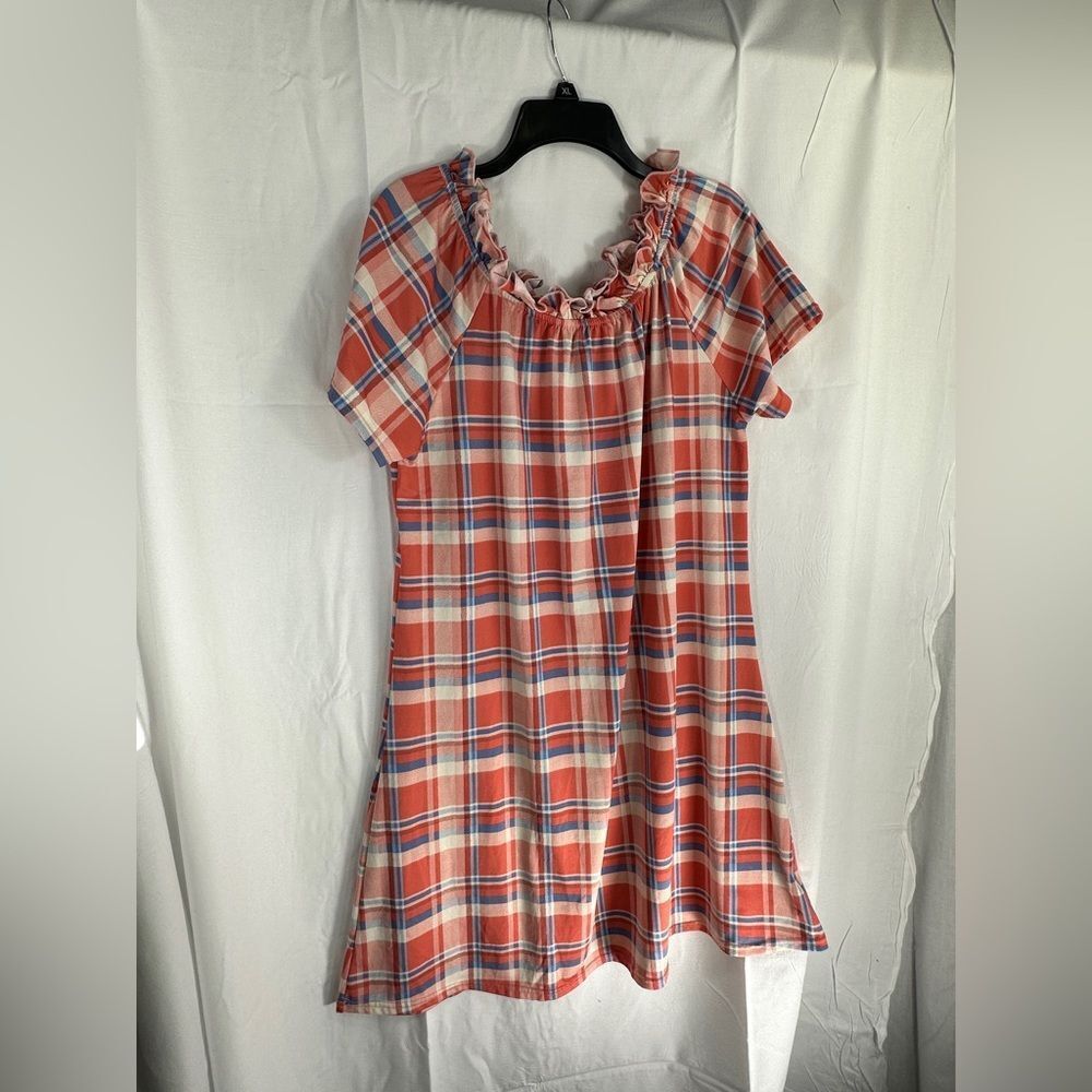 Women’s plaid ruffled dress, pink, southern stitch, size large